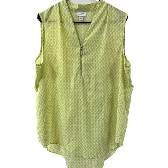 🌸3/$15🌸Green & White Hi-Low Geometric Design Women's Tank with 3/4 Zipper sz L - Picture 1 of 6